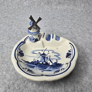 Vintage Delft Blue Windmill‎ Ashtray Hand Painted Holland Ceramic Dutch Decor 4”